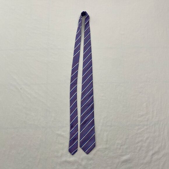 Hugo Boss Silk Tie Mens Purple Blue Striped Made In Italy Formal Dress Necktie - Picture 6 of 10
